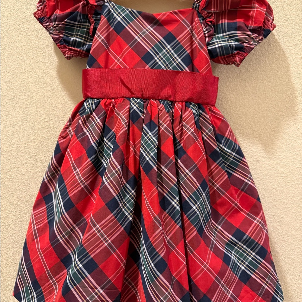 Janie & Jack Red Plaid Puff Sleeve Dress 3T
